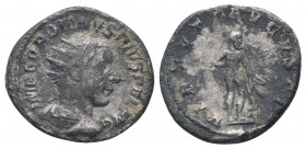 GORDIAN III.238-244 AD. Rome mint.AR Antoninianus.IMP GORDIANVS PIVS FEL AVG: Bust of Gordian III, radiate, draped, cuirassed, right / VIRTVTI AVGVSTI...