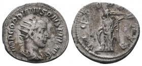 GORDIAN III (238-244). Antoninianus. Rome.IMP GORDIANVS PIVS FEL AVG: Bust of Gordian III, radiate, draped, cuirassed, right / VICTORIA AETER: Victory...