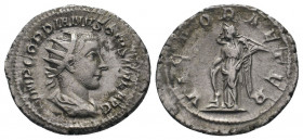 GORDIAN III (238-244). Antoninianus. Rome.IMP GORDIANVS PIVS FEL AVG: Bust of Gordian III, radiate, draped, cuirassed, right / VICTORIA AETER: Victory...