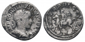 GORDIAN III.238-244 AD.Rome Mint.AR Denarius.IMP GORDIANVS PIVS FEL AVG; bust of Gordian III, laureate, draped, cuirassed, right / P M TR P III COS P ...