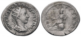 GORDIAN III (238-244). Antoninianus. Rome.

Obv : IMP CAES GORDIANVS PIVS AVG.
radiate, draped, and cuirassed bust right.

Rev : ROMAE AETERNAE....