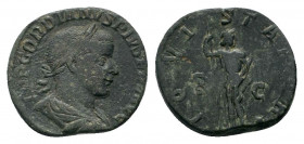 GORDIAN III (238-244). Sestertius. Rome.

Obv: IMP GORDIANVS PIVS FEL AVG.
Laureate, draped and cuirassed bust right.
Rev: IOVI STATORI / S - C.
Jupit...