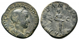 GORDIAN III (238-244). Sestertius. Rome.IMP CAES M ANT GORDIANVS AVG, Bust of Gordian III, radiate, draped, cuirassed, right / ABVNDANTIA AVG S C: Abu...