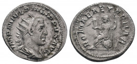 PHILIP I.244-249 AD.Rome Mint.AR Antoninianus.IMP M IVL PHILIPPVS AVG, bust of Philip the Arab, radiate, draped, cuirassed, right / ROMAE AETERNAE, Ro...