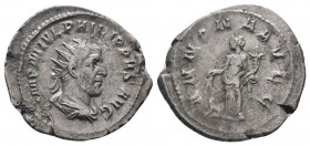 PHILIP I.244-249 AD.Rome Mint.AR Antoninianus.IMP PHILIPPVS AVG: Bust of Philip the Arab, radiate, draped, cuirassed, right / FORTVNA REDVX: Fortuna, ...