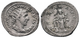 PHILIP I.244-249 AD.Rome Mint.AR Antoninianus.IMP M IVL PHILIPPVS AVG, bust of Philip the Arab, radiate, draped, cuirassed, right / ANNONA AVGG, Annon...