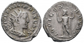 PHILIP II (244-247). Antoninianus. Rome.

Obv : M IVL PHILIPPVS CAES.
 Bust of Philip II, radiate, draped, cuirassed, right.

Rev : IOVI CONSERVAT.
Ju...
