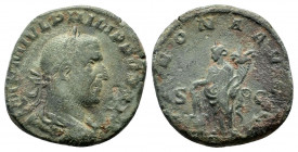 PHILIP I.244-249 AD.Rome Mint.AE sestertius.IMP M IVL PHILIPPVS AVG, laureate, draped and cuirassed bust of Philip I right / ANNONA AVGG S C, Annona, ...