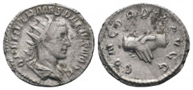 HERENNIA ETRUSCILLA (Augusta, 249-251). Antoninianus. Rome.Q HER ETR MES DECIVS NOB C: Bust of Herennius Etruscus, radiate, draped, right / CONCORDIA ...