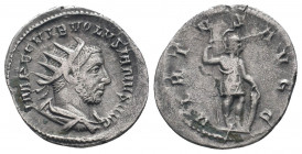 VOLUSIAN (251-253). Antoninianus. Mediolanum.IMP C C VIB VOLVSIANVS AVG: Bust of Volusian, radiate, draped, cuirassed, right / VIRTVS AVGG: Virtus, he...