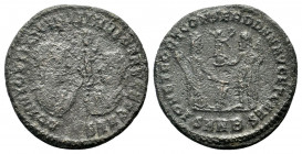 LICINIUS I (308-324 AD). Follis. Nicomedia.
Obv: DD NN IOVII LICINII INVICT AVG ET CAES.
The laurel busts of Licinius I and II juxtaposed with paludam...