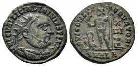 LICINIUS I (308-324). Follis. Alexandria.
Obv: IMP C VAL LICIN LICINIVS P F AVG.
Radiate, draped and cuirassed bust right.
Rev: IOVI CONSERVATORI.
Jup...
