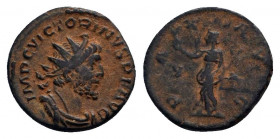 VICTORINUS (269-271). Antoninianus. Treveri.

Obv: IMP C VICTORINVS P F AVG.
Radiate, draped and cuirassed bust right.
Rev: PAX AVG / V - *.
Pax stand...