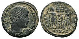 CONSTANTINE I THE GREAT (307/10-337). Follis. Arelate.

Obv: CONSTANTINVS MAX AVG.
Laureate, draped and cuirassed bust right.
Rev: GLORIA EXERCITVS / ...