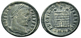 CONSTANTINE I. 307-337 AD.Cyzicus mint. AE Follis.CONSTAN-TINVS AVG: Head of Constantine I, laureate, right / PROVIDEN-TIAE AVGG: Camp gate with two t...