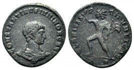 CONSTANTINE II (316-337 AD). Follis.Ticinum.CONSTANTINVS IVN NOB CAES.Bust of Constantine II, draped, cuirassed, right, seen from behind. / CLARITAS -...