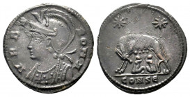 CONSTANTINE I.Commemorative Series.330-354 AD.AE Follis.VRBS ROMA Helmeted and mantled bust of Roma to left / CONSE, she wolf standing left, suckling ...
