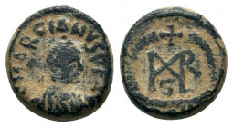 MARCIAN.(450-457 AD).Follis.Constantinople.D N MARCIANVS P F AVG, Pearl diademed, draped and cuirassed bust of Marcian to right. / Cross above monogra...