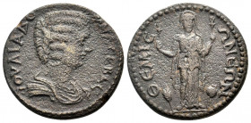 PHRYGIA.Themisonium. Julia Domna.(193-217).Ae.

Obv : ΙΟΥΛΙΑ ΔΟΜΝΑ ΣΕΒΑΣ.
Draped bust right.

Rev : ΘΕΜΙΣΩΝΕΩΝ.
Demeter with two torches stands v.v. b...