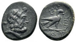 PHRYGIA. Amorion. 2nd-1st centuries. Laureate head of Zeus r. / Eagle standing right on thunderbolt, kerykeion over shoulder. SNG Copenhagen 113-6 var...
