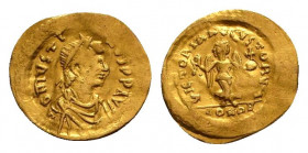 JUSTIN II (565-578). GOLD Tremissis. Constantinople.

Obv: D N IVSTINVS P P AVI.
Diademed, draped and cuirassed bust right.
Rev: VICTORIA AVGVSTORVM /...