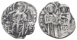 JOHN VI1353-1354 AD.Constantinople.AR basilikon. Christ enthroned facing; F over P-B across fields / John and St. Demetrius standing facing. SB 2542; ...