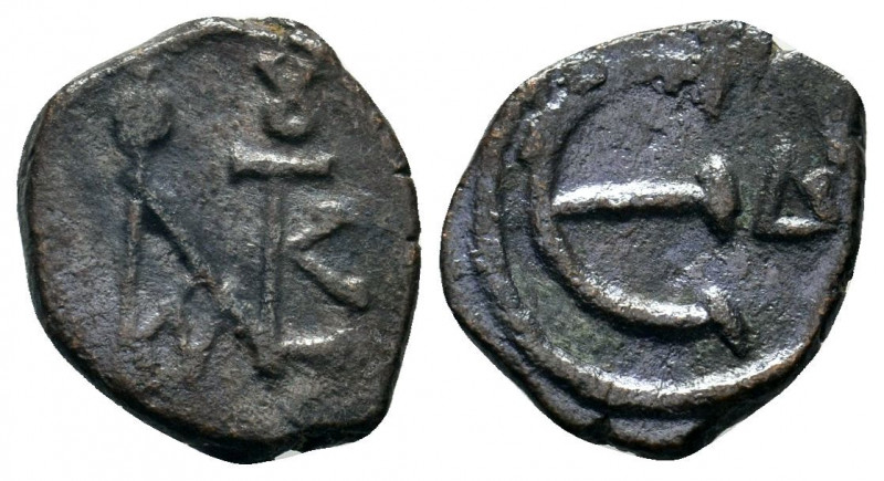 JUSTIN II.565-578 AD. Constantinople mint. AE decanummium.Monogram / Large epsil...