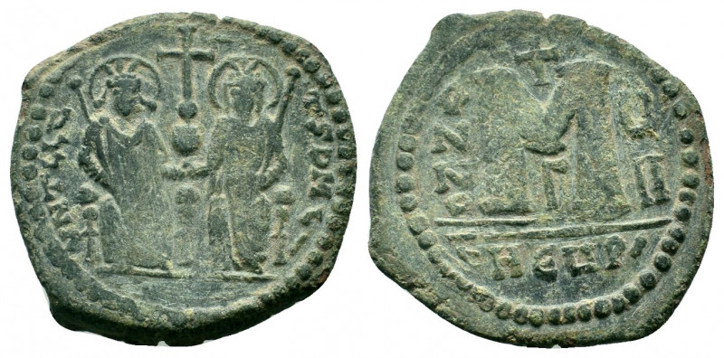 JUSTIN II and SOPHIA.565-578 AD.Antioch mint.AE Follis.DN IVSTINVS PP AVG, Justi...