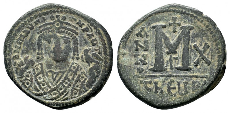 MAURICE TIBERIUS. 582-602 AD. Antioch mint.AE Follis. DN MAVΓI CN P AUT, crowned...
