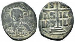 ROMANUS III. 1028-1034 AD.Constantinople mint. Class B anonymous follis. IC XC to right and left of bust of Christ facing with nimbate cross behind he...