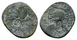 ANONYMOUS FOLLES. Class G. Attributed to Romanus IV (1068-1071). Constantinople.Ae.

Obv: IC - XC.
Facing bust of Christ Pantokrator.
Rev: MHP - ΘV.
F...