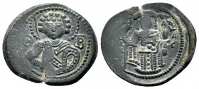 JOHN III. Emperor of Nicaea.1222-1254 AD.Magnesia mint.AE Tetarteron. Θ-ΓIO, Nimbate bust of St. George facing, holding spear and shield / Iω ΔECΠOTH ...