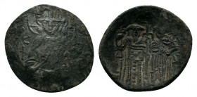 EMPIRE OF NICAEA. John III Ducas (Vatatzes) (1222-1254). BI Trachy. Magnesia. 

Obv: IC - XC. Facing bust of Christ Emmanuel. 
Rev: John, holding laba...