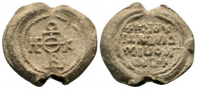 BYZANTINE LEAD SEAL.Circa 7 th-12th Century AD.PB Seal.Cruciform monogram / Legend in four lines.


Condition: Very fine

Weight: 24.7 gr
Diameter: 31...