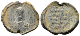 BYZANTINE LEAD SEALS.(11 th Century).PB.

Obv : Seal.Nimbate facing bust of Saint Basil.

Rev : Legend in five lines.

Condition : Fine

Weight : 6.2 ...