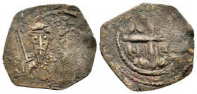 CRUSADERS. Antioch. Tancred (Regent, 1101-1103 & 1104-1112). Follis.

Obv: Facing bust, wearing turban and holding sword.
Rev: IC - XC / NI - KA.
Cros...