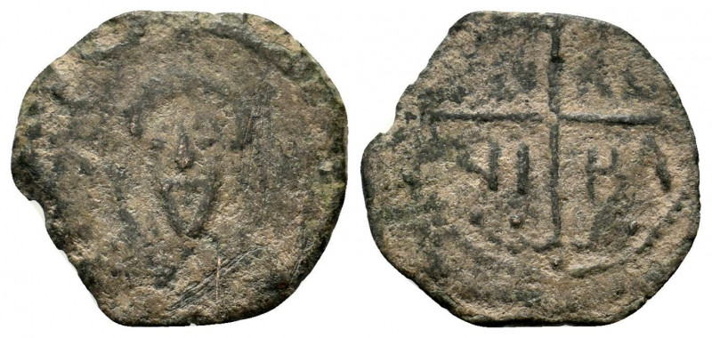 CRUSADERS. Antioch. Tancred. (1101-1112). Ae. Follis.

Obv: KΕ ΒΟ TANKPI Cuirass...