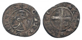 CRUSADERS. Antioch. Bohémond III (1163-1201). BI Denier.

Obv: + BOAИVИDVS.
Helmeted and cuirassed bust left; crescent to left, star to right.
Rev: + ...