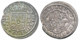 SPAIN.Felipe V. First reign. 1700-1724.2 Reales.Madrid.

Obv : 1723. + PHILIPPUS + V + D + G +.
crowned coat-of-arms.

Rev : + HISPANIARUM + REX +,.
C...
