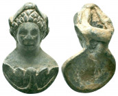 Ancient Rome.Circa 1st-3rd century AD.Bronze Female Bust Applique

Weight : 28.5 gr

Diameter : 28X46 mm