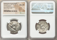 MACEDONIAN KINGDOM. Alexander III the Great (336-323 BC). AR tetradrachm (26mm, 11h). NGC Choice VF. Early posthumous issue of Tyre, dated Regnal Year...