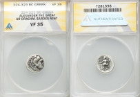 MACEDONIAN KINGDOM. Alexander III the Great (336-323 BC). AR drachm (17mm, 12h). ANACS VF 35. Lifetime or early posthumous issue of Sardes, ca. 334-32...