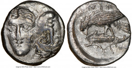 MOESIA. Istrus. Ca. 4th century BC. AR quarter-drachm(?) (11mm, 12h). NGC Choice VF. Two facing male heads side-by-side, the right inverted / IΣTPIH, ...