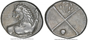 THRACE. Chersonesus. Ca. 4th century BC. AR hemidrachm (14mm). NGC XF. Persic standard, ca. 400-350 BC. Forepart of lion right, head reverted / Quadri...