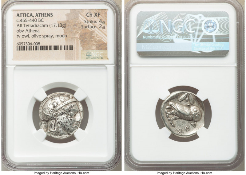 ATTICA. Athens. Ca. 455-440 BC. AR tetradrachm (24mm, 17.13 gm, 2h). NGC Choice ...