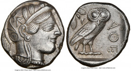 ATTICA. Athens. Ca. 440-404 BC. AR tetradrachm (25mm, 17.16 gm, 5h). NGC Choice AU 5/5 - 4/5. Mid-mass coinage issue. Head of Athena right, wearing ea...