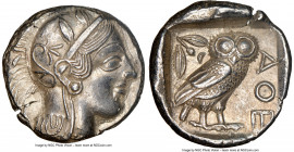 ATTICA. Athens. Ca. 440-404 BC. AR tetradrachm (24mm, 17.12 gm, 3h). NGC Choice AU 5/5 - 4/5. Mid-mass coinage issue. Head of Athena right, wearing ea...