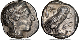 ATTICA. Athens. Ca. 440-404 BC. AR tetradrachm (25mm, 17.18 gm, 8h). NGC AU 5/5 - 4/5. Mid-mass coinage issue. Head of Athena right, wearing earring, ...
