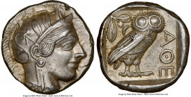 ATTICA. Athens. Ca. 440-404 BC. AR tetradrachm (24mm, 17.21 gm, 4h). NGC AU 5/5 - 4/5. Mid-mass coinage issue. Head of Athena right, wearing earring, ...