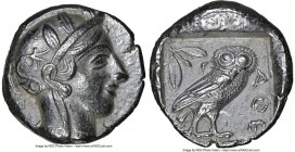 ATTICA. Athens. Ca. 440-404 BC. AR tetradrachm (25mm, 17.13 gm, 3h). NGC AU 4/5 - 3/5. Mid-mass coinage issue. Head of Athena right, wearing earring, ...
